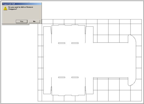 Click Yes to add or delete chopper knives to the die board template in SteelRules point-of-purchase display and packaging design software.