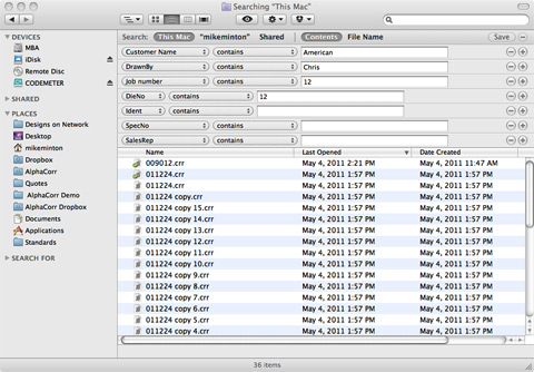 Locate AlphaCorr software packaging or display design files in Mac Finder.