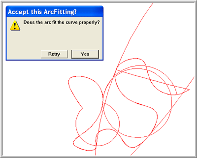 When the ArcFit utility in AlphaCorr packaging and point-of-purchase display software does not fit the geometry properly, click the Retry button.