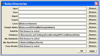 Set up directories in Rules standalone display and packaging design software to point to folders used to send files to our production equipment.