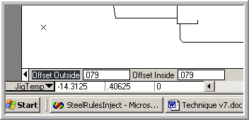 Adjust the offsets using the fields on the screen before clicking the area to be jigged in SteelRules box-making and sales display design software.